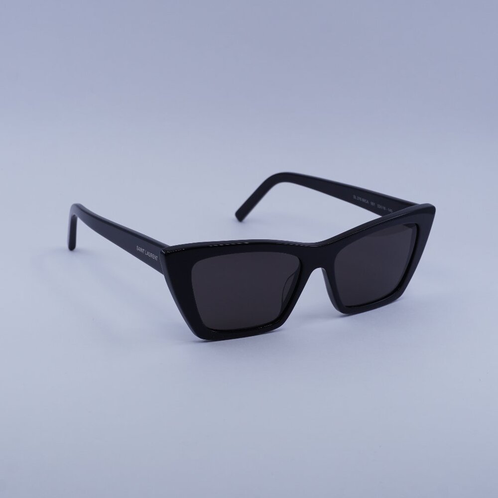 Saint Laurent SL276 MICA 001 Sunglasses Black Cat Eye Frame, Grey Lenses